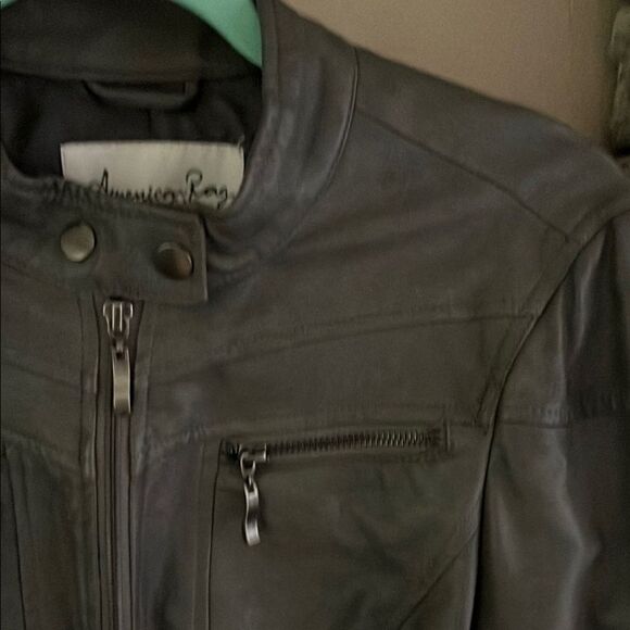 American Rag Gray Leather Jacket Biker Style - Picture 5 of 9
